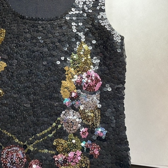 Sequin Floral Top Medium Maximalist Michelle Nicole Black Pink Tank Sparkly - Picture 10 of 15